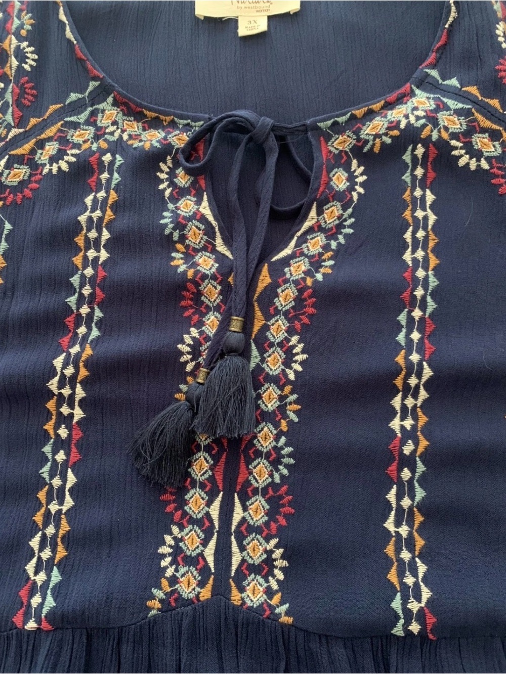 NEW Plus Size 3X Nurture Westbound Long Sleeve V-Neck Embroidered Dress Navy $99 - Picture 4 of 13
